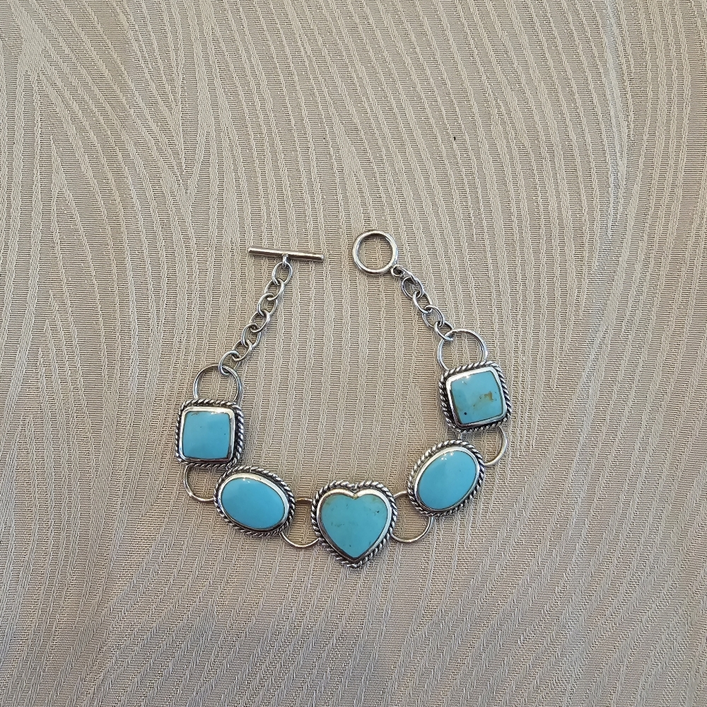 Unique Silver and Faux Turquoise Bracelet